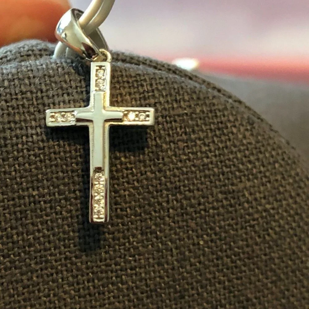 925 Sterling Silver White Zirconia Chain Pendant Cross 1